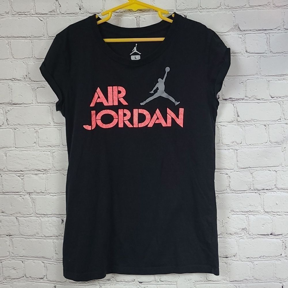 Air Jordan Girls Large Basketball Tee Black Short Sleeve T-shirt Cotton Knit Top